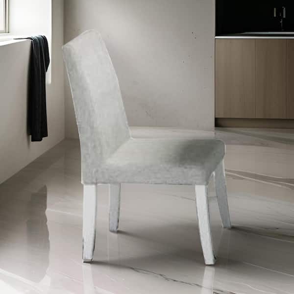 Benjara White Fabric Wooden Frame Dining Chair (Set of 2)