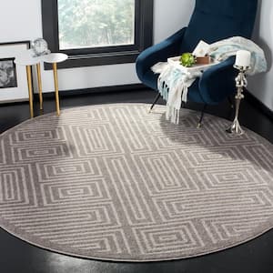 Amherst Gray/Ivory 7 ft. x 7 ft. Round Boxes Geometric Area Rug
