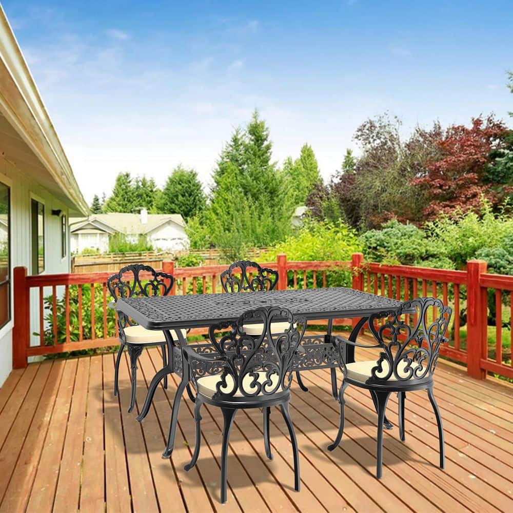 Black 5-Piece Cast Aluminum Outdoor Dining Set with All-Weather Cushions durable construction price history on PriceWatchPro