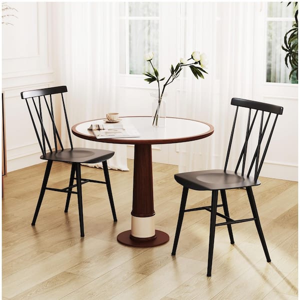Black Armless Cross Back Kitchen Dining Chairs (2 Pack )