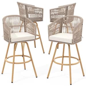Swivel Patio Wicker Outdoor Bar Stools Bar Chairs Counter Height with Armrests and Cushions (4-Pack)