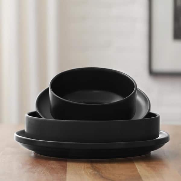 Stone Lain Coupe Dinnerware Set - Service for 4 - Black Matte - 16 Piece Stoneware