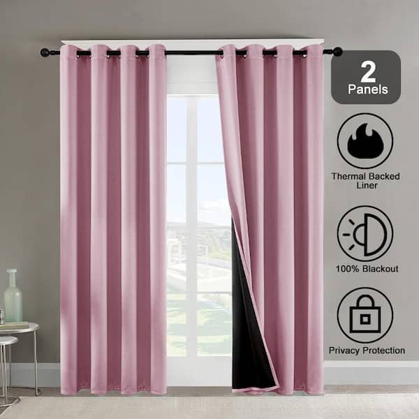 52 in. W x 63 in. L Pink Grommets Thermal Insulated with Coated Lining Indoor Blackout Curtain (Set of 2 Panels)