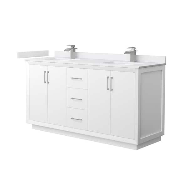 Wyndham Collection Strada 66 in. W x 22 in. D x 35 in. H Double Bath Vanity in White with White Cultured Marble Top
