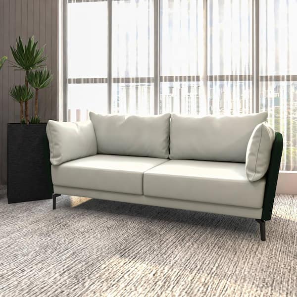 Leisuremod Luxify 70.86 in. Square Arm Faux Leather Square Removable Cushions Sofa in. Green