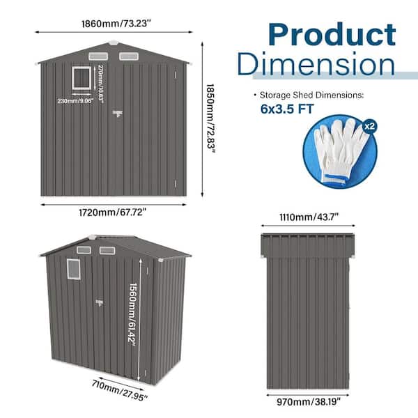 6 ft.W x 3.5 ft.D Outdoor Metal Storage Shed, Lockable Door