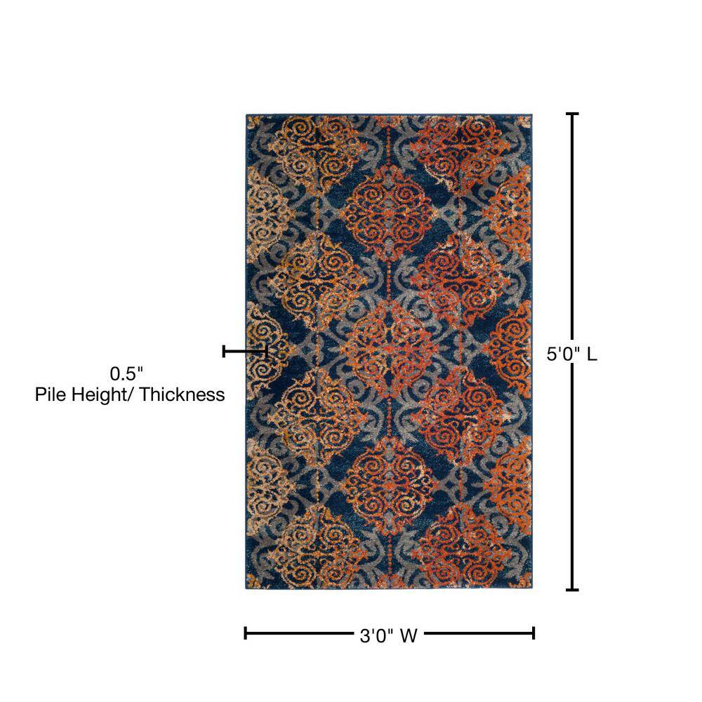 Hand-Knotted Blue and Orange High Pile Area Rug