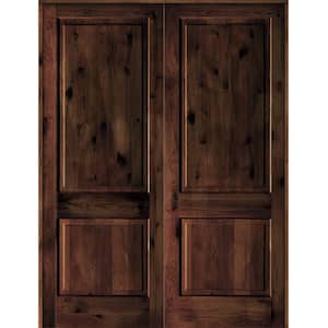 72 in. x 96 in. Rustic Knotty Alder 2-Panel Universal/Reversible Red Mahogany Stain Wood Double Prehung Interior Door