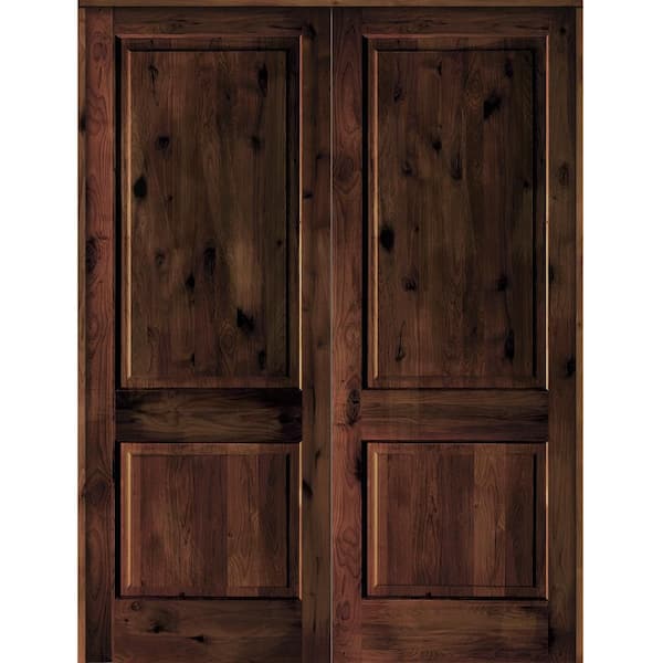 Krosswood Doors 72 in. x 96 in. Rustic Knotty Alder 2-Panel Universal/Reversible Red Mahogany Stain Wood Double Prehung Interior Door