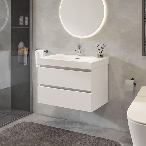 Annecy 24 in. W x 18.5 in. D x 20 in. H Bathroom Wall Hung Vanity in White with Single Basin Vanity Top in White Resin