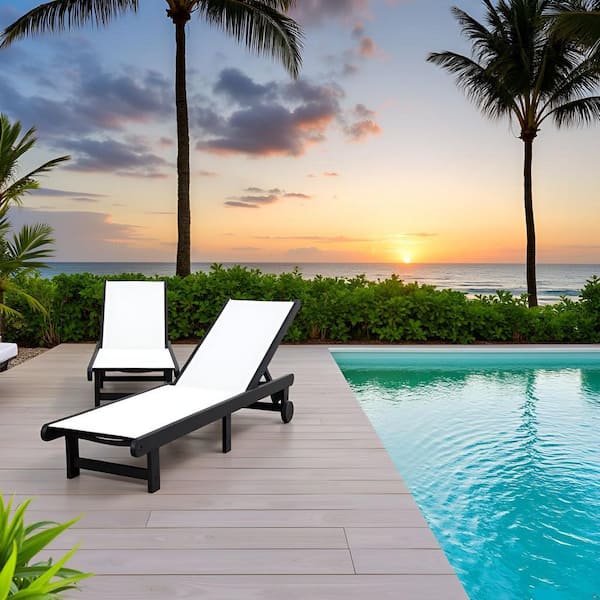 Venice HDPE Chaise Lounge, Black (Set of 2)