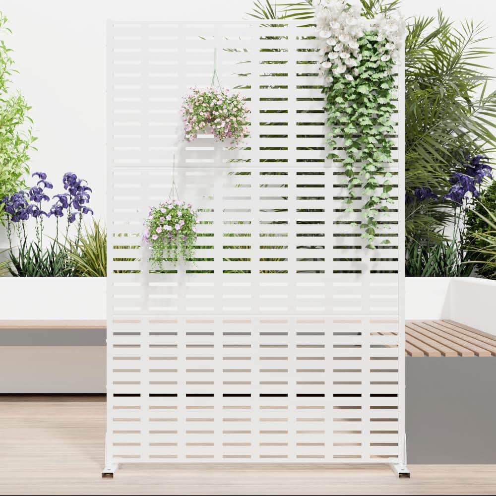 47 in. W x 72 in. H White Galvanized Steel Slat Free Standing Outdoor Privacy Screen (1-Pack) price history on PriceWatchPro