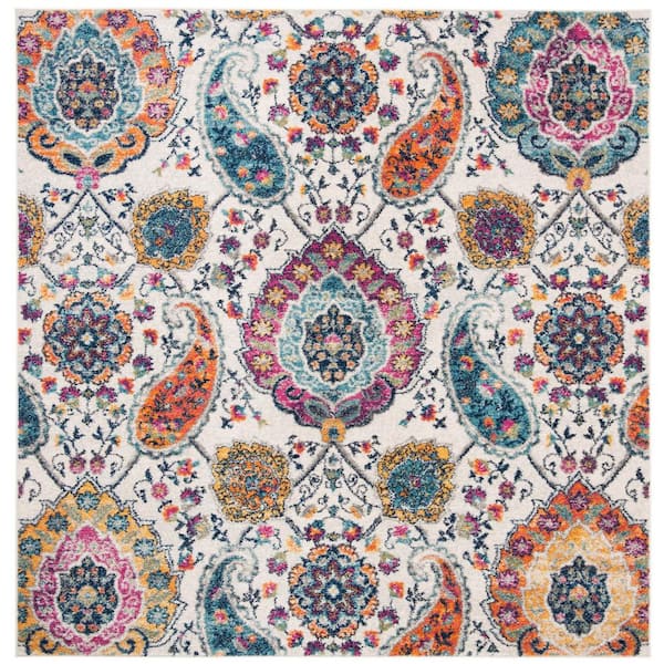 SAFAVIEH Madison Cream/Multi 8 ft. x 8 ft. Medallion Floral Square Area Rug