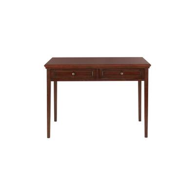 44 in. Rectangular Brown 2 Drawer Writing Desk with Solid Wood Material