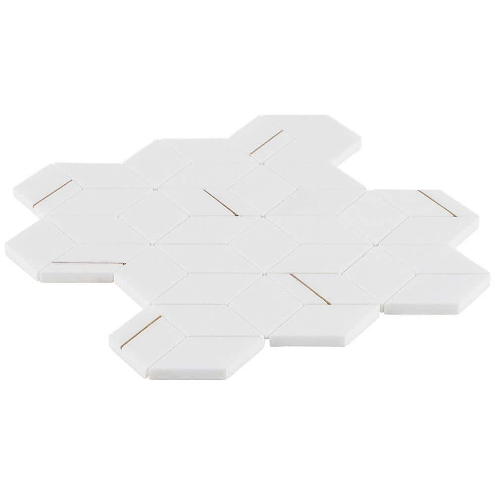 Graceland White Marble and Brass Hexagonal Mosaic Tile