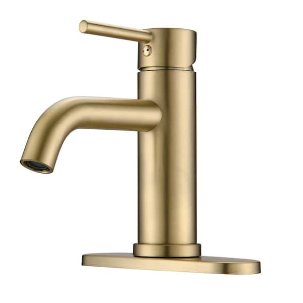 YASINU Single-Handle Aerator Spout Single-Hole Bathroom Faucet Deck Mount in Brushed Gold