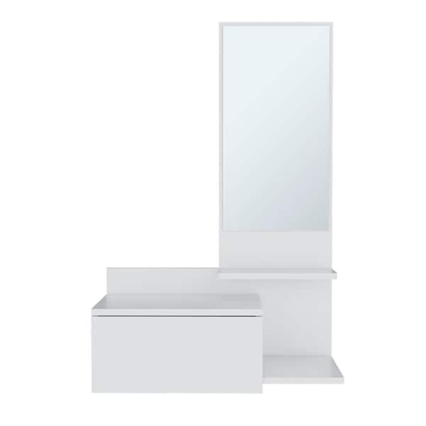 Unbranded 23.6 in. W x 13.7 in. D 3-Tier White Decorative Wall Shelf, Wall Mounted Shelf, Console Table-with Mirror and Drawer