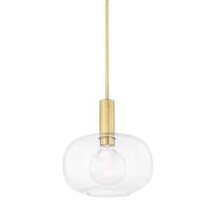 Harlow 1-Light Aged Brass Pendant with Glass Shade