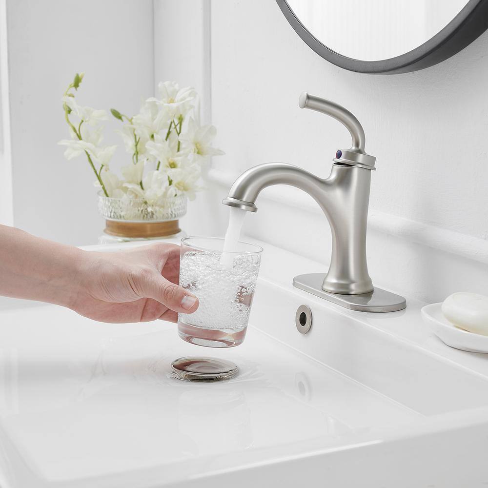 Nickel Single Handle Modern Bathroom Faucet with Deck Plate