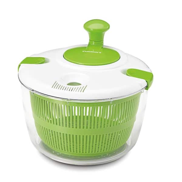 Aoibox 5 qt. Large Spin Stop Salad Spinner -Wash, Spin and Dry Salad Greens, Fruit and Vegetables, White-Green