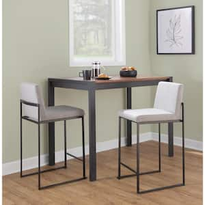 Fuji High Back 26 in. Grey Fabric and Black Metal Counter Stool (Set of 3)