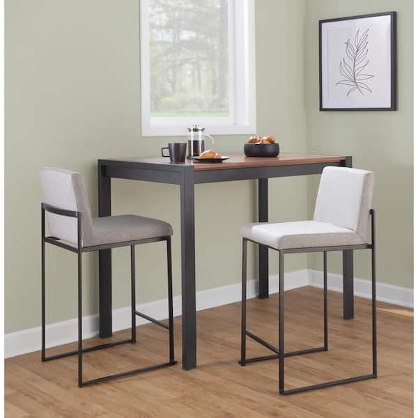 Lumisource Fuji High Back 26 in. Grey Fabric and Black Metal Counter Stool (Set of 3)