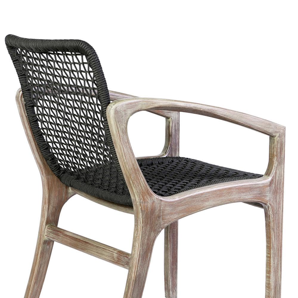 Mid-Century Modern Black Rope and Eucalyptus Arm Chair