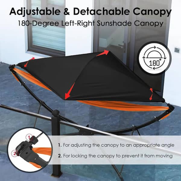 110 in. Double Hammock Chair with Stand, Adjustable Sunshade