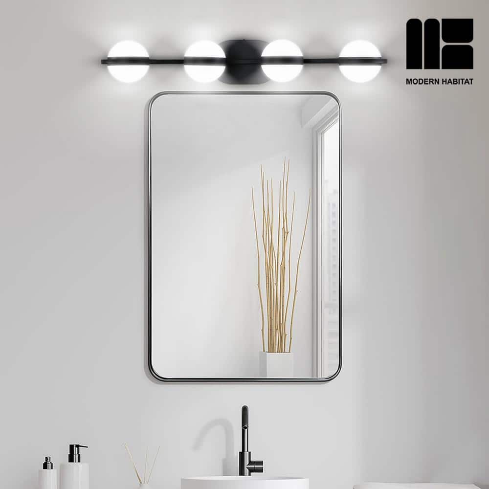 Black Metal 4-Light Dimmable LED Vanity Light with Globe Shades