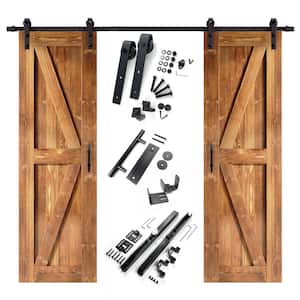 22 in. x 84 in. K-Frame Early American Double Pine Wood Interior Sliding Barn Door with Hardware Kit Non-Bypass