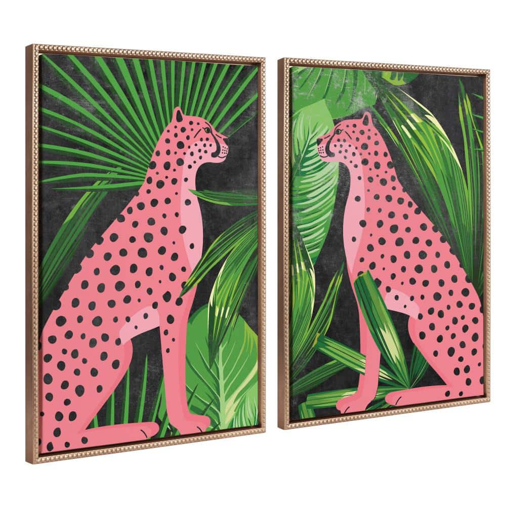 Mid-Century Pink Cheetah Jungle Canvas Wall Art Set