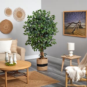 5.5 ft. Green Palace Ficus Artificial Tree in Handmade Natural Cotton Planter