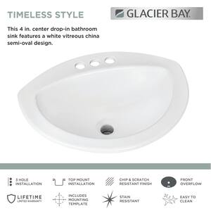 21 in. Drop-In Semi-Oval Vitreous China Bathroom Sink in White