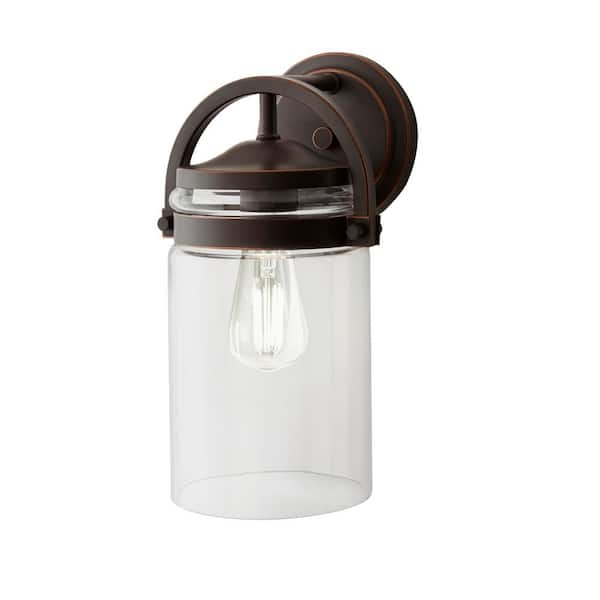 Hampton bay mission style outdoor black store with bronze highlight wall lantern