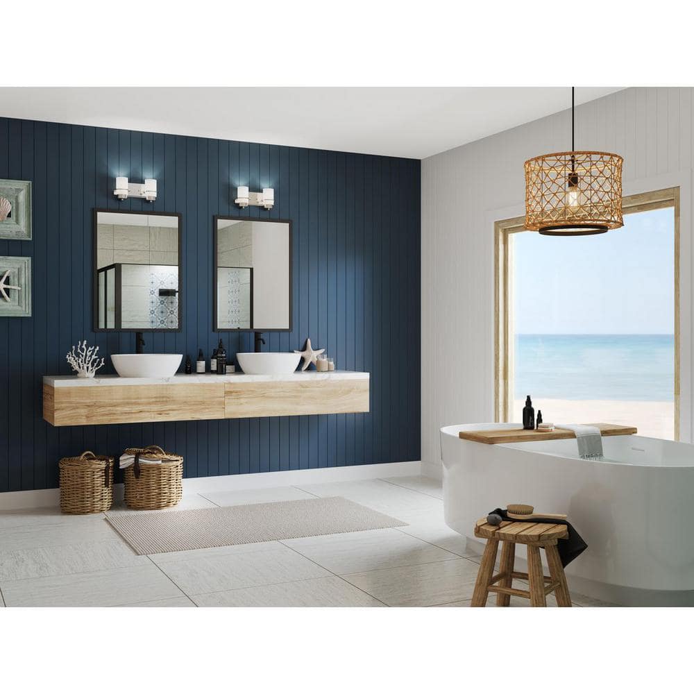 Brushed Nickel 2-Light Vanity with White Glass Shades