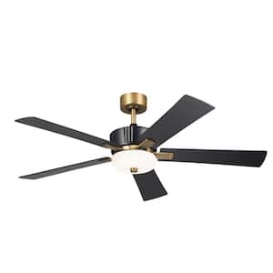 Icon 56 in. Indoor Satin Black Downrod Mount Ceiling Fan with Integrated LED with Remote Control