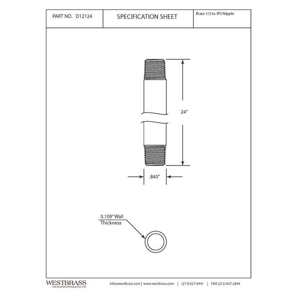 1/2 in. x 24 in. Brass Pipe Nipple in Polished Chrome 1/2 in. x 24 in. Brass Pipe Nipple in Polished Chrome