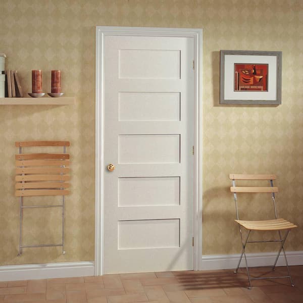 Masonite 32 in. x 80 in. MDF Series 5-Panel Left-Handed Solid Core