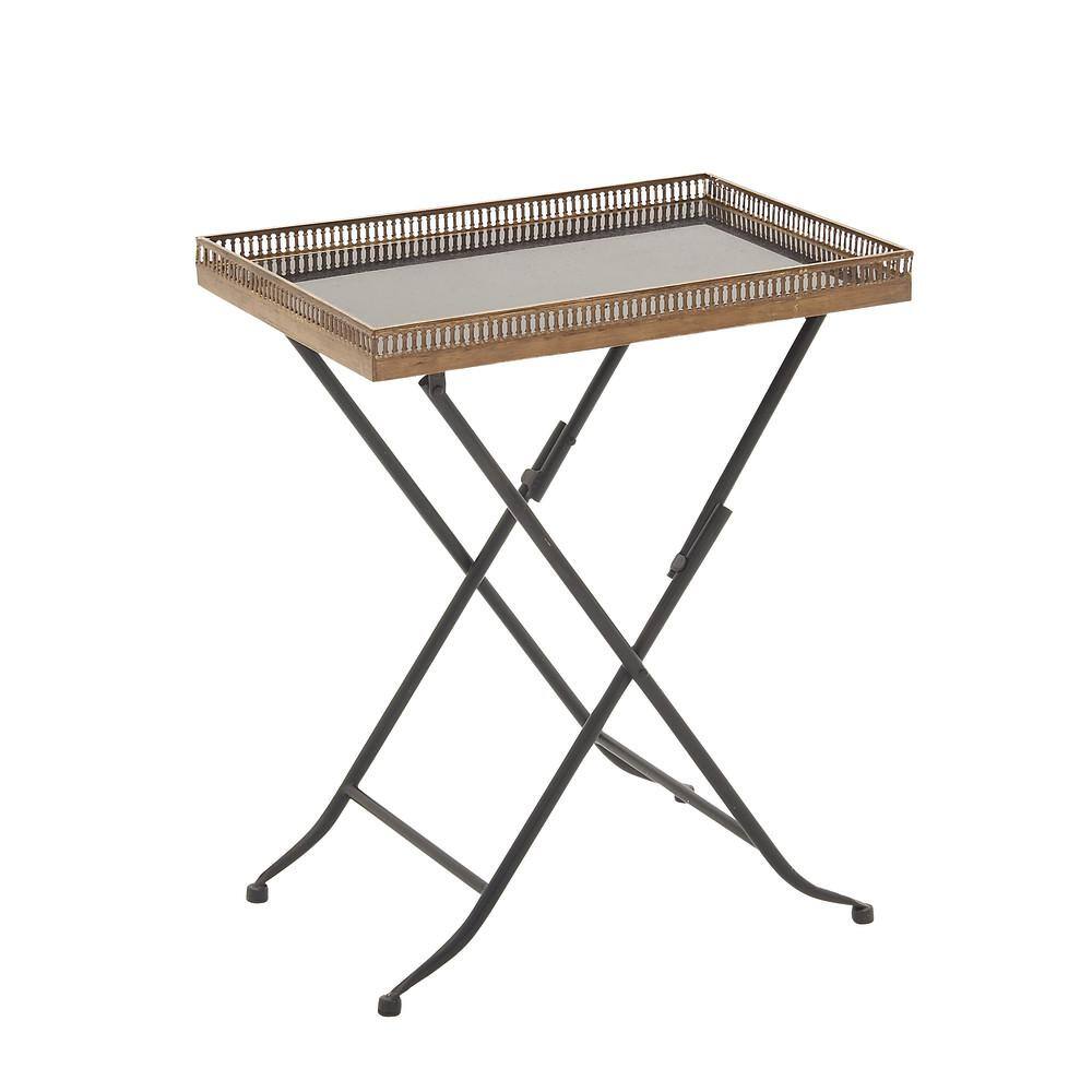 Elegant Gold Metal and Stone Rectangular Accent Table