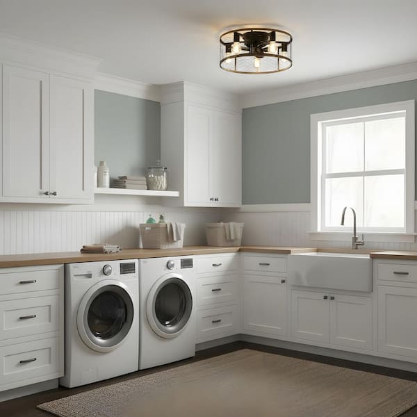 20 in. Indoor Black Caged Ceiling Fan with Light Kit, Bulb Included