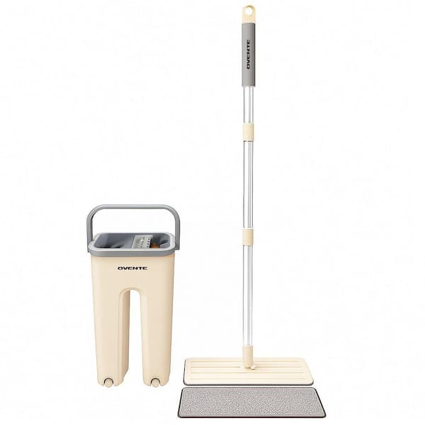Mop and Bucket Set w/Wringer, Hands-Free Cleaning, Washable Pad-Perfect for Hardwood, Tile, Laminate and Glass windows