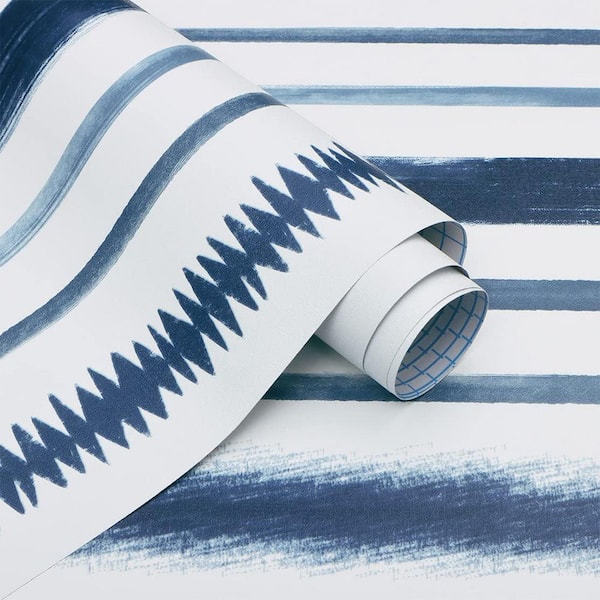 Navy Blue Line Stripe Contact Paper Peel and Stick Wallpaper
