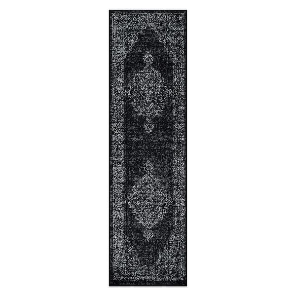 World Rug Gallery Vintage Distressed Black 2 ft. x 7 ft. Runner Rug
