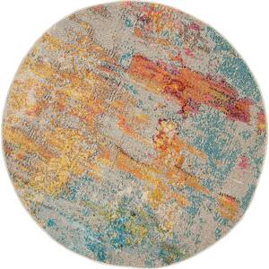 Celestial Sealife Multicolor 5 ft. x 5 ft. Abstract Modern Round Area Rug
