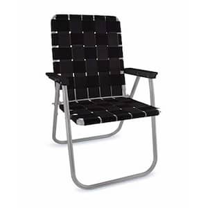 Durable Black Aluminum Lightweight Stackable Folding Lawn Chair with Black Arms