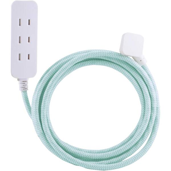 Cordinate 10 ft. Decor Extension Cord with 3 Polarized Outlets Surge Protection, Mint/White