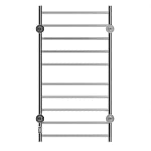 Silver Wall Mounted Towel Warmer, Electric Heated Towel Rack 10 Stainless Steel Bars Drying Rack