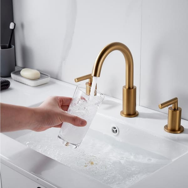 8 in. Widespread Double Handle Bathroom Faucet with 360° Swivel Spout in Gold