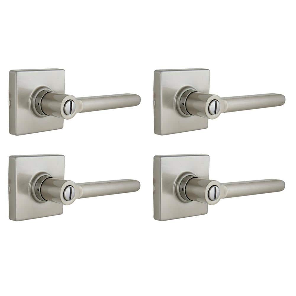 Tonebridge Satin Nickel Bed/Bath Door Lever with Square Rose (4-Pack)