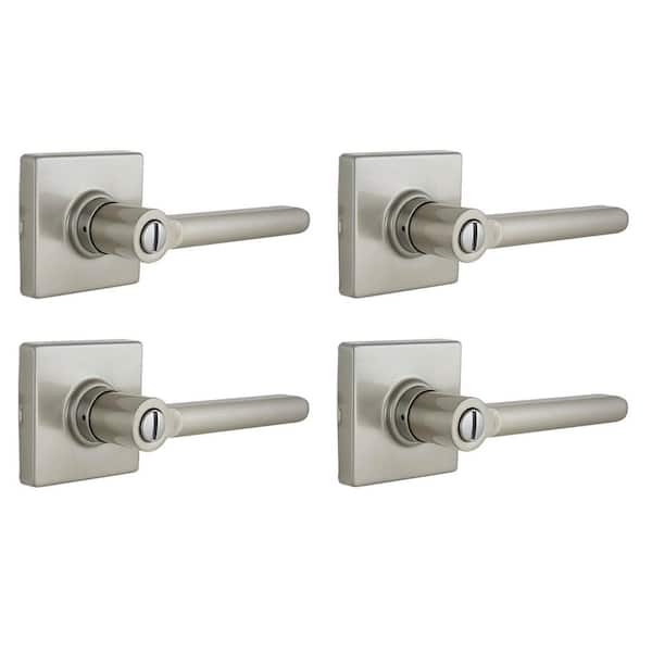 Defiant Tonebridge Satin Nickel Bed/Bath Door Lever with Square Rose (4-Pack)